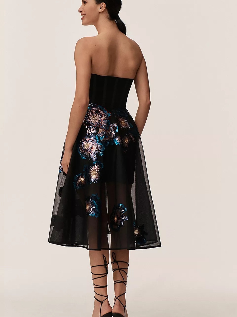 Helsi Valeria Strapless 3D Floral Fit & Flare Midi Dress size L Preloved - Picture 3 of 10